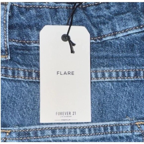 Forever 21 Flare, Bell Bottom Junior Blue Jeans with Daisy Embroidery, Size 26 - Picture 7 of 9